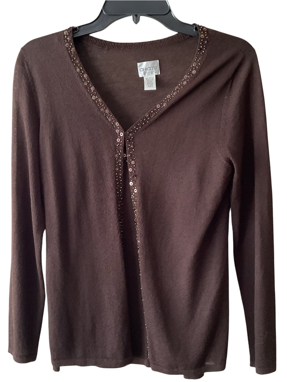 Chico's Brown V-Neck Sweater and camisole with Sequin Trim